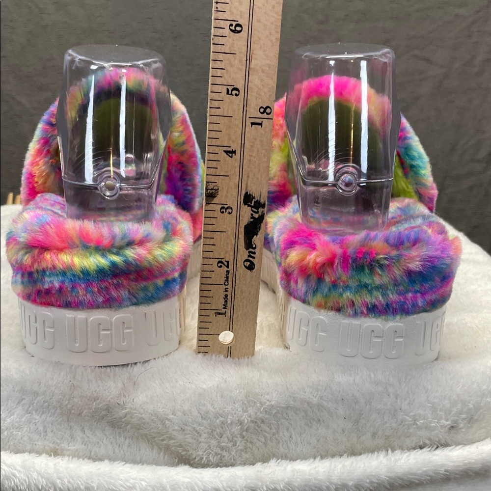 UGG Pink and Green Fluffita in Pixelate Platform Sandals with Fuzzy Upper - Picture 5 of 11